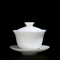 Quiet life sheep fat jade white porcelain three talent Cover bowl handmade tea bowl single Kung Fu Tea Bowl single kung fu tea brewers household tea bowl