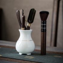 Dehua white porcelain six gentlemen tea art six-piece set jade porcelain kung fu tea set accessories bamboo clip bamboo wood tea ceremony