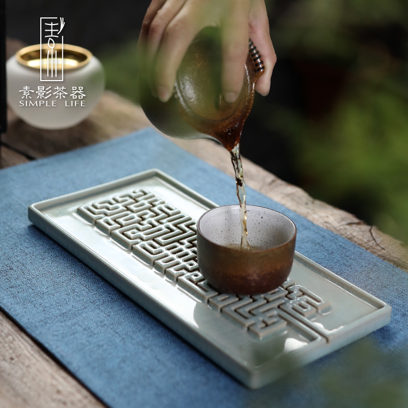 Plain film contracted style dry terms plate rectangular tea tray ceramic single pot of kung fu tea taking with manual tray