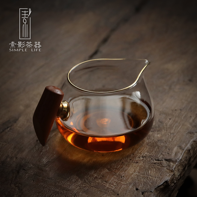 Fair, shadow high - temperature thickening glass cup wood put large household portion male cup tea tea sea kung fu tea set