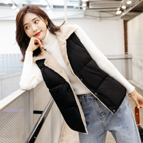 2020 winter New down cotton vest womens short loose outer vest thickened lamb hair horse clip cotton waistcoat shoulder