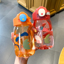 Baby cartoon learning Cup outdoor portable new plastic cup cute high temperature resistant drop strap strap straw water Cup
