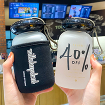 Transparent frosted letter big belly glass high temperature resistant with cup set portable water Cup student original wind lodging Korean Cup