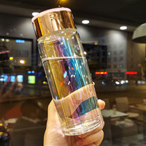 Simple ins Korean mori glass Cute small girl with lid cup Student creative fresh quicksand cup