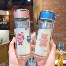 Simple Business Anti-hot transparent glass double layer high temperature resistant portable for men and women with tea compartment tea cup Korean water Cup