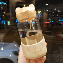 Korean ins wind cute wood grain lid glass small fresh cup Girl portable heat-resistant water cup Student male
