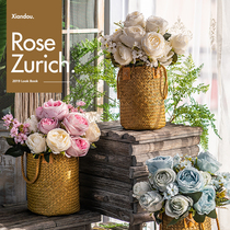 High-end American pastoral simulation big rose indoor fake flower living room desk coffee table silk flower decoration floral decoration