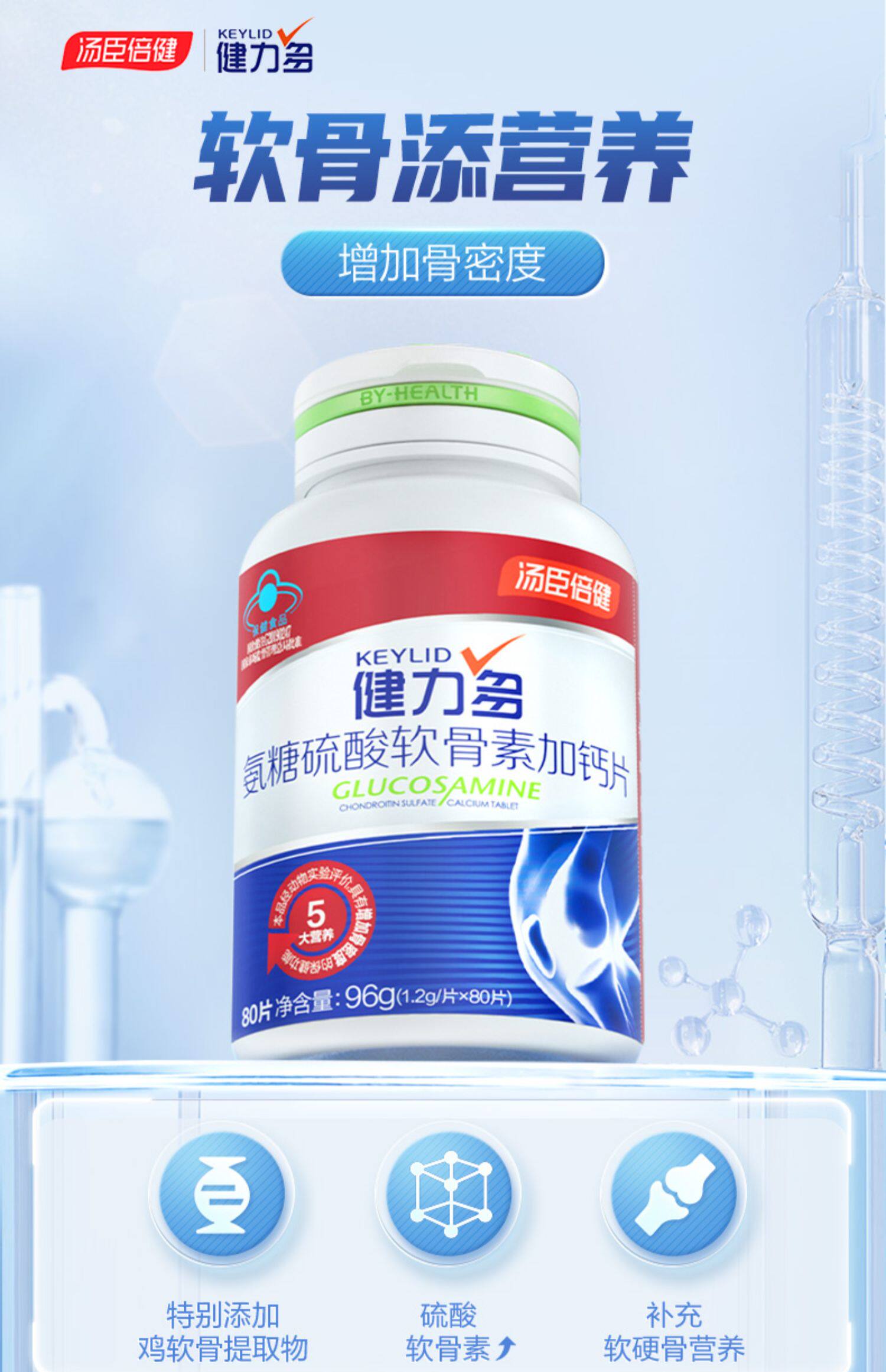 商品图片详情汤臣倍健氨糖钙升级版!关节修复一盒见效!