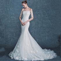 Premium 2016 new wedding dress bride vintage lace shoulder slim body fishtail sleeve tailing