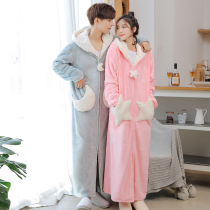 Pajamas women autumn and winter plus velvet padded coral velvet robe men extended couple set flannel home wear