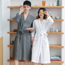 Hotel white bathrobe female summer cotton thin spring and autumn Japanese couple nightgown men loose bathrobe morning gown pajamas
