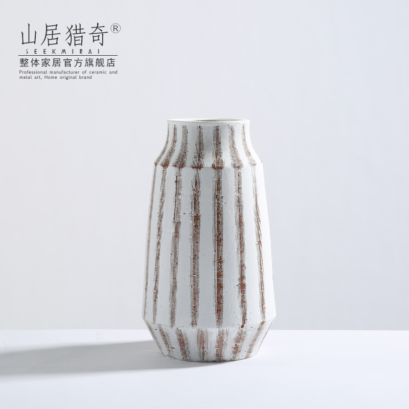 Jingdezhen ceramic vases, flower implement I and contracted stripe Nordic household of Chinese style pottery flower arranging furnishing articles in the living room