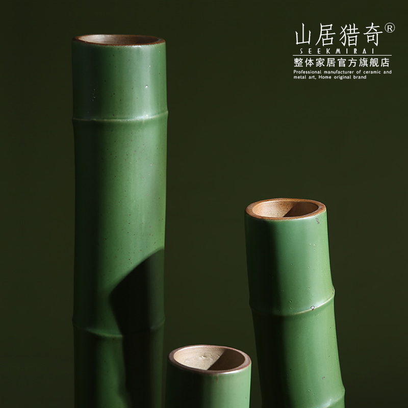 Green ceramic imitation bamboo vase Chinese example room household soft assembly act the role of creative flower arranging bamboo flowers