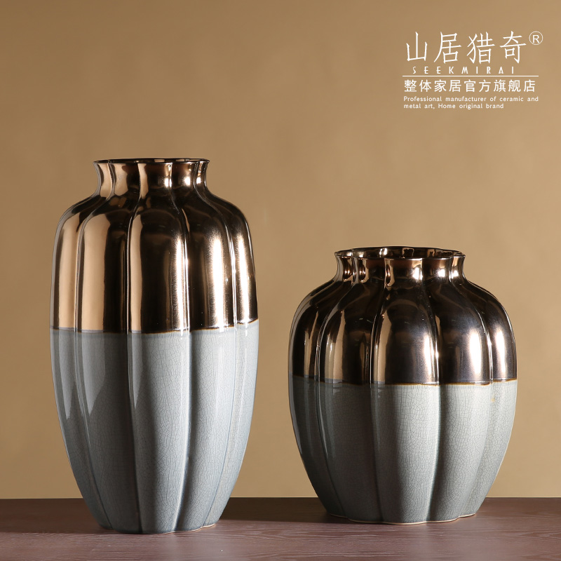 Large ceramic vase furnishing articles household act the role ofing is tasted modern Chinese flower arranging flowers sitting room pumpkin stripe pottery vase