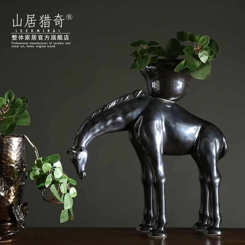 American decorative flower arranging flower implement ceramic animal flowerpot creative ceramic household act the role ofing is tasted deer deer furnishing articles top basin