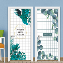Thickened removable Nordic style green whole door sticker self-adhesive waterproof personality creative plaid pattern customization