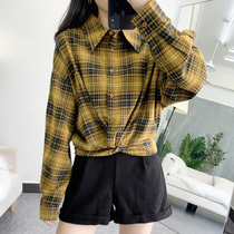 2021 New Korean version of short coat wear long sleeve plaid shirt women Spring and Autumn retro polished shirt coat women