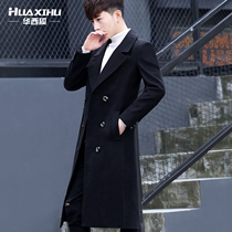 men's mid length overknee slim korean style cool trendy woolen coat autumn winter thick woolen coat