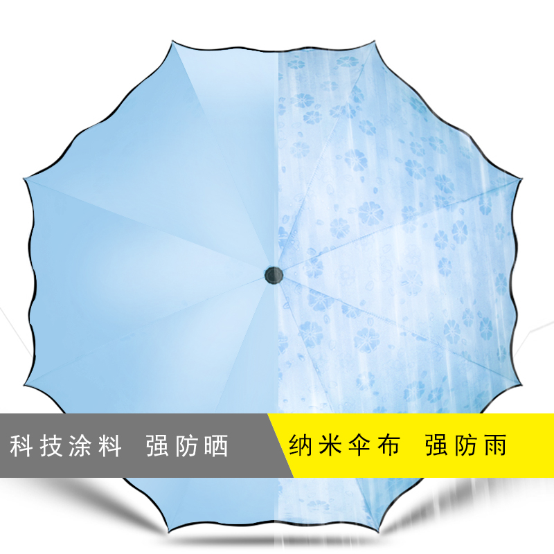 晴雨伞创意遇水开花三折叠黑胶韩国防晒防紫外线加固晴雨两用学生产品展示图5