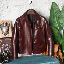 First layer cowhide Amei Kazi Leather Leather Mens Lapel Locomotive Leather Jacket Jacket Oil Batik 2021 Autumn Winter