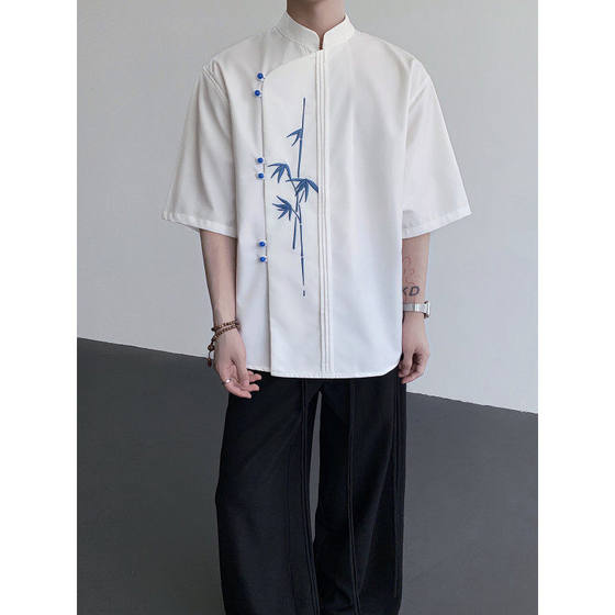 New Chinese-style shirt men's short-sleeved design slanted embroidered top in summer thin loose and improved Tang suit Hanfu trend
New Chinese-style shirt men's short-sleeved design slanted embroidered top in summer thin loose and improved Tang suit Hanfu trend