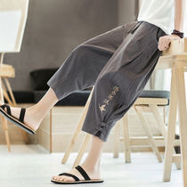 men's summer loose linen pants trendy casual 7 pcs Chinese style cotton linen beach shorts