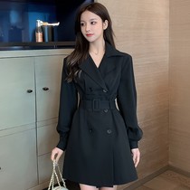 Early autumn suit skirt windbreaker coat coat 2021 Spring and Autumn long French elegant intellectual waist slim outside female