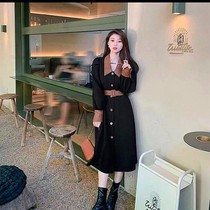 Early autumn retro lapel collar dress 2021 British temperament light mature wind waist slim dress autumn winter bottom skirt