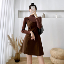 Autumn and winter foreign half turtleneck sweater suspender dress 2021 small Man base slim slim short set