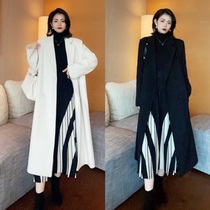 Autumn and winter warm woolen dress with knitted skirt set 2021 quilt coat base shirt black and white color dress