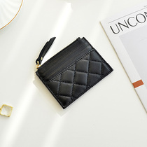 Genuine Leather Card Bag Woman Short small pocket Money bag Mini soft Sheep leather Rhombus Zippy Zip small Fragrant Wind Document Bag Ultra Slim