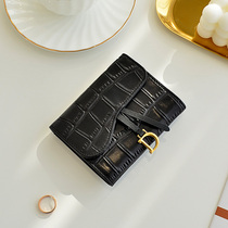 Real leather wallet ladies short European and American 2021 new crocodile tattoo leather embossed buckle three-fold card bag zero wallet