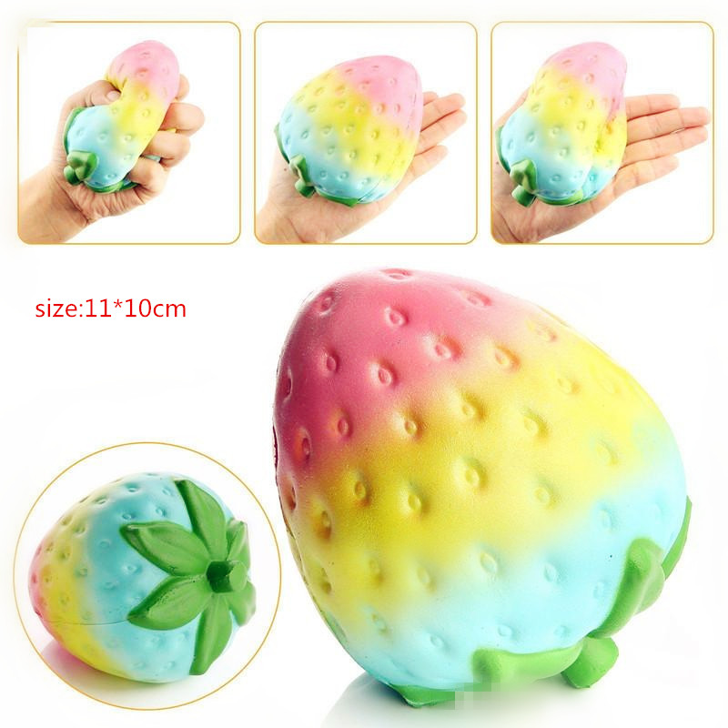 New squishy rainbow strawberry cake PU simulation bread soft slow rebound pinch music decompression toy