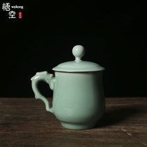 Longquan Celadon famous handmade office cup with lid Ceramic business tea cup with handle SF