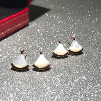 Korean white fritillary shell black fan earrings electroplated 18k rose gold stud earrings temperament trend women