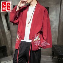 Chinese style mens cardigan mens Hanfu retro style fairy crane embroidery costume Tide brand Youth Tang suit jacket