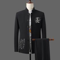 Tang installed mens spring and autumn Chinese wind mens clothes jacket retro style Han clothes Western suit Youth to fix Zhongshan clothing suit tide