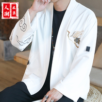 Autumn and winter Chinese style mens clothing Hanfu ancient style Fairy retro tide brand crane embroidery ancient costume youth Tang coat