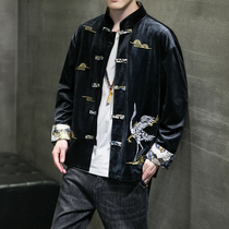 Tang installed mens spring and autumn Chinese wind mens clothes jacket retro style Han clothes Embroidery Jacket Youth Zhongshan Dress Jacket Tide