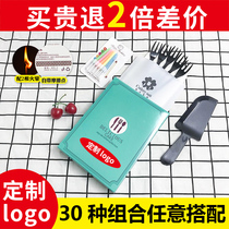 Customized logo cake knife fork set cake tableware set birthday knife and fork dish candle 50 sets