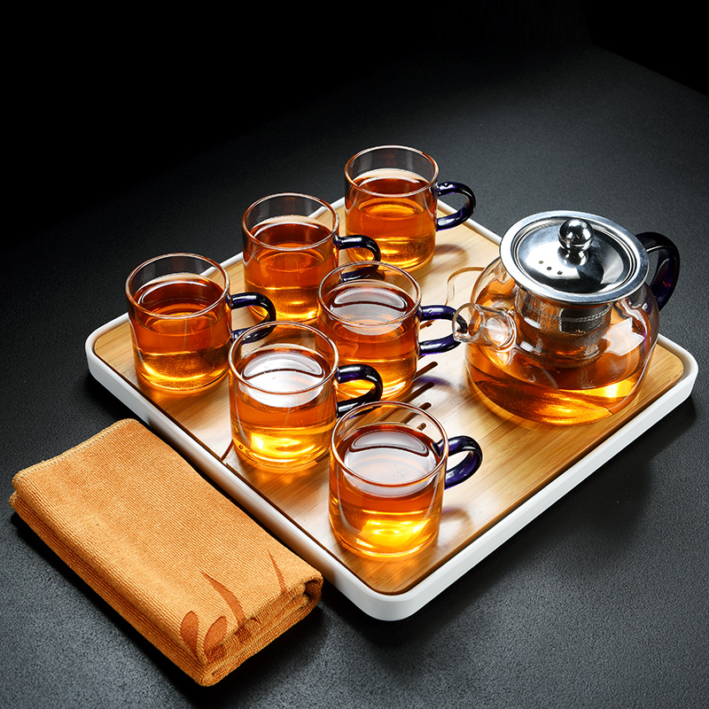 Old &, high temperature hold can be boiled glass teapot tea set household double insulation cup tea tea tray tray