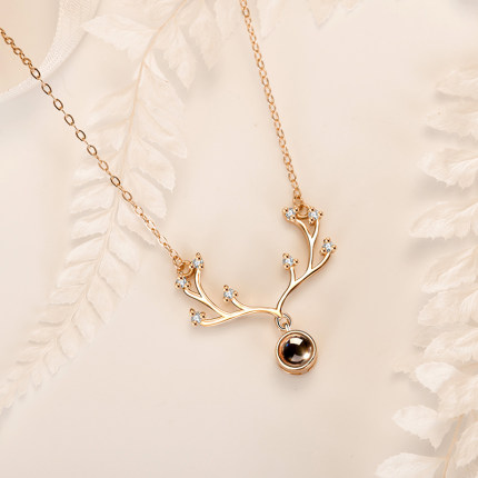 爱的记忆一路有你鹿角情侣项链女投影锁骨链ins潮流520表白礼物