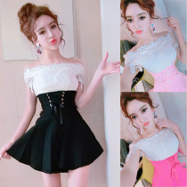 2019 summer new nightclub princess dress womens small fresh slim-fit one-piece collar strapless sexy lace-up dress