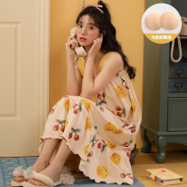 Sling nightgown female summer with chest pad pure cotton 2021 new princess style student large size thin girls pajamas