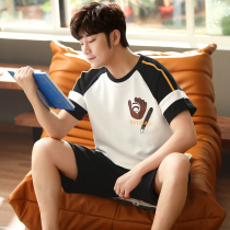 Sleepwear Men Summer Pure Cotton Slim Short Sleeve Shorts 2021 New Summer Teen Loose Home Suit Suit