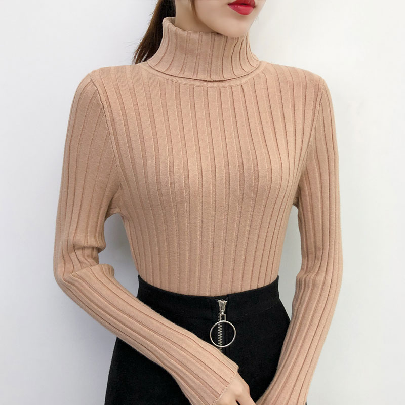 高领套头毛衣女2019秋冬新款韩版长袖上衣修身加厚百搭针织打底衫