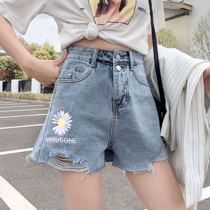 小雏菊牛仔短裤女2020夏季新款日韩高腰显瘦显高阔腿绣花热裤潮