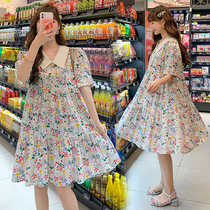 Pregnant woman summer dress set thin floral short sleeve summer wear fairy skirt 2021 new fashion season