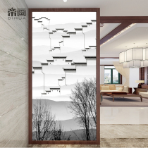Art glass light luxury decorative screen partition living room entrance modern Chinese and American frosted light transparent double-sided ink painting