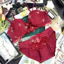 Red Lingerie Womens Life Year Sexy Triangle Cups Delicate Embroidered Small Breasts Poly-Adjusted Bra Suit Thin